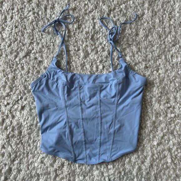 Hollister Gilly Hicks Micro Corset Tie Strap Tank Top Cropped Size Medium Blue - Picture 2 of 5
